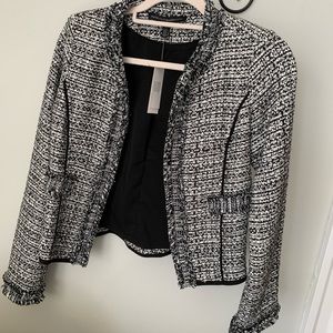 Whbm tweed military jacket black w ecru nwt xs